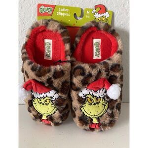 Dr. Seuss The Grinch Leopard‎ Slippers Ladies Sz M 7/8 Indoor Outdoor NEW